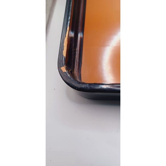 Japanese Lacquerware Urushi Lacquer Embossed Gold Accents Tea Tray w Makers Mark - Picture 15 of 16